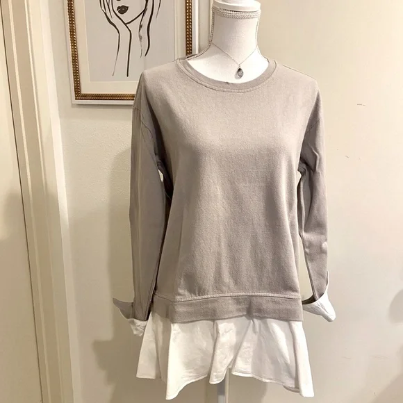 Anthropologie Eri + Ali Layered Poplin Sweatshirt - Picture 1 of 6